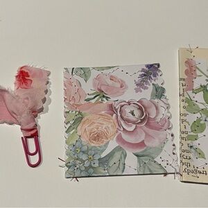 Handcrafted Pink Floral Paper Envelope, Paper clip and pink paper ephemera strip